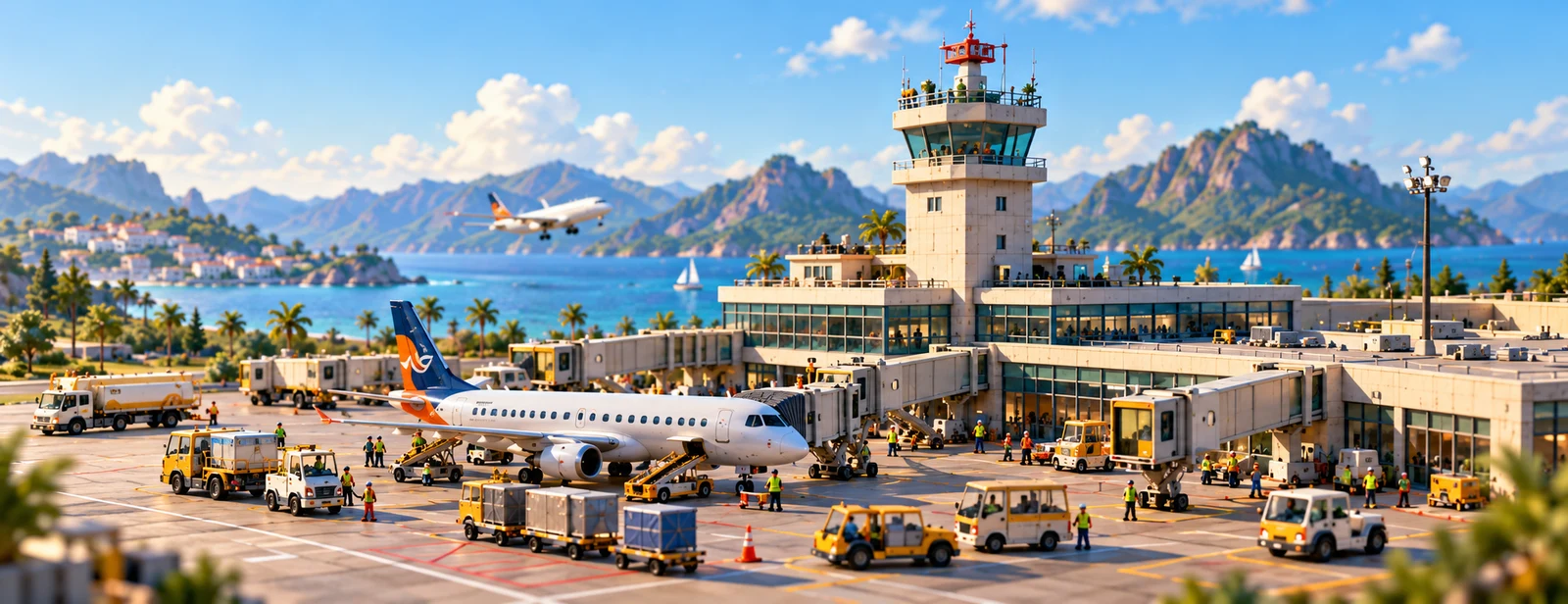 Tiny Air Co. coastal airport scene.
